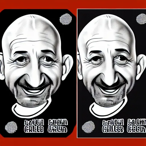 Image similar to ben kingsley is an ice cream ball in an ice cream cone. caricature, colorful ink