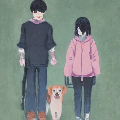 Image similar to a dog and a girl by kei toume