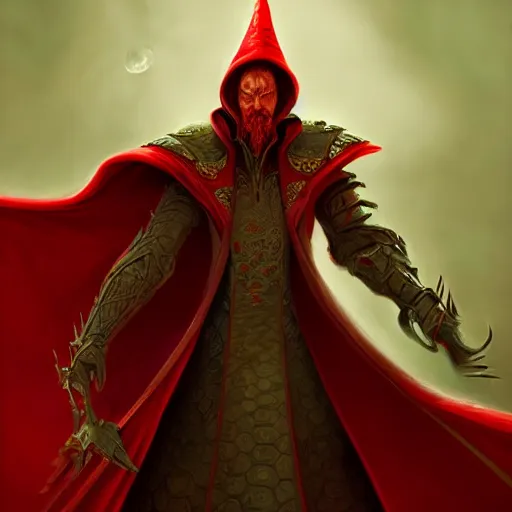 Prompt: painting of a wicked cool baron in a red cloak, fantasy, artstation, cgsociety, ultra high detail, stylized