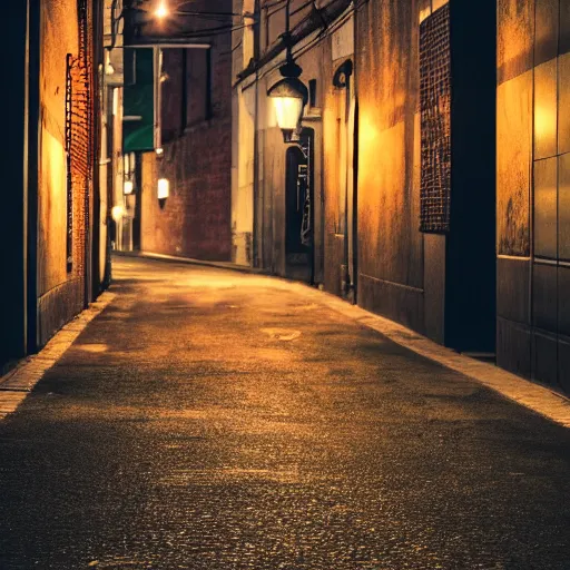 Image similar to lonely old lantern on empty modern street at night