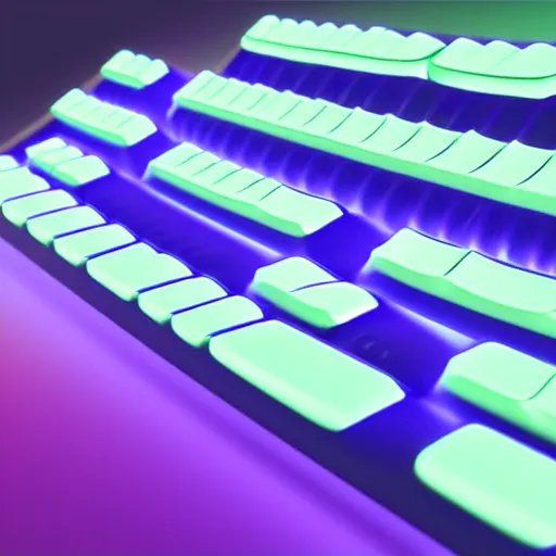 Prompt: futuristic keyboard with gradient, light blue, light purple, light green, light yellow accent