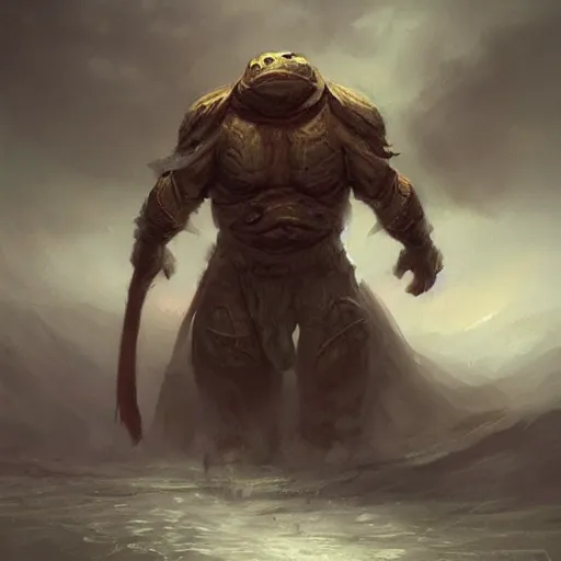 Image similar to giant anthropomorphic turtle hero, greg rutkowski