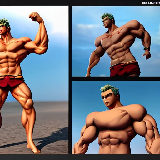 Image similar to Muscular Handsome Anime man on the beach in his boxers, cinematic lightning, medium shot, mid-shot, highly detailed, trending on artstation, Unreal Engine 4k,