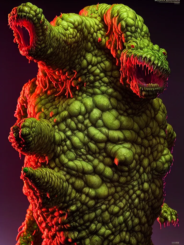 Image similar to hyperrealistic rendering, fat smooth cronenberg flesh monster transparent kaiju by donato giancola and greg rutkowski and wayne barlow and zdzisław beksinski, product photography, action figure, sofubi, studio lighting, colored gels, colored background