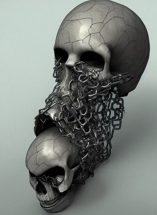 Prompt: cyberpunk skull, ivy, death, hardmesh, hard surface