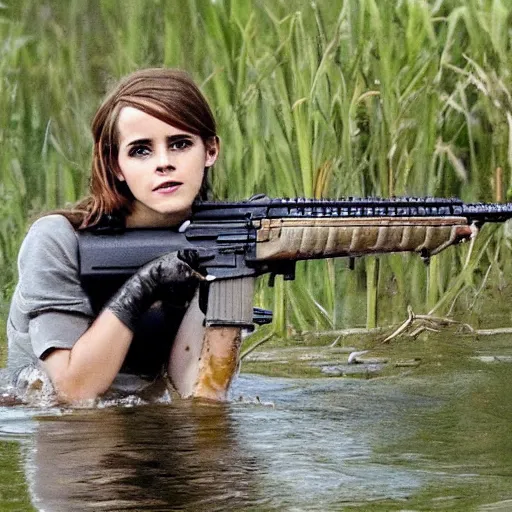 Image similar to emma watson rising out of swamp water with an ar 1 5