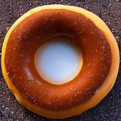 Image similar to a photo of a donut that looks like the sun
