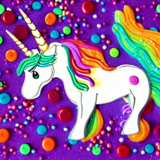 Prompt: a unicorn with sprinkles flowing around it