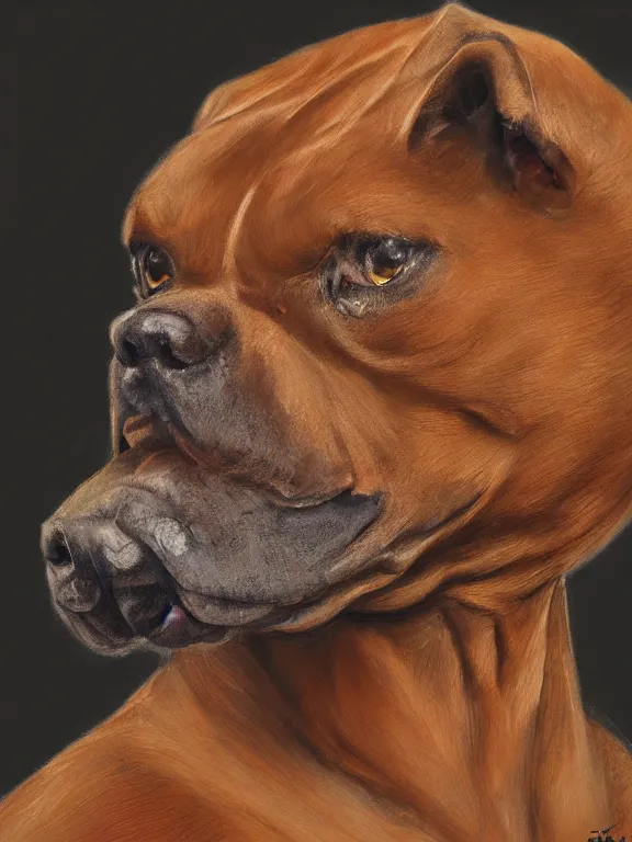 Prompt: an ultra detailed beautiful portrait painting of a original sonic character based off of a strong elegant brown pitbull, side view, oil painting, high resolution, by ilya kuvshinov, sonic oc, brown fur, furry, greg rutkowski and makoto shinkai