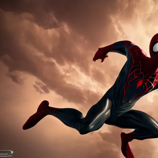 Image similar to a single venom and spider - man hybrid, dslr, cinematic, volumetric lighting, 8 k resolution, photorealistic