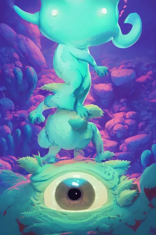 Image similar to smurf ghost creature animal sushi cristal very big eye roots cactus elemental flush of force nature micro world fluo fishscale, behance hd by jesper ejsing, by rhads, makoto shinkai and lois van baarle, ilya kuvshinov, rossdraws radiating a glowing aura global illumination ray tracing hdr