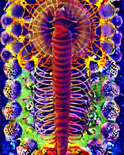 Image similar to poster of coronavirus, close up details, intrinsic, drawn by Ernst Haeckel, psilocybin colorful, beeple rendering, written by HP Lovecraft