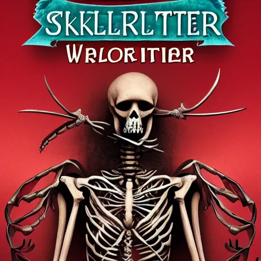 Prompt: Book cover about a Skeleton Warrior