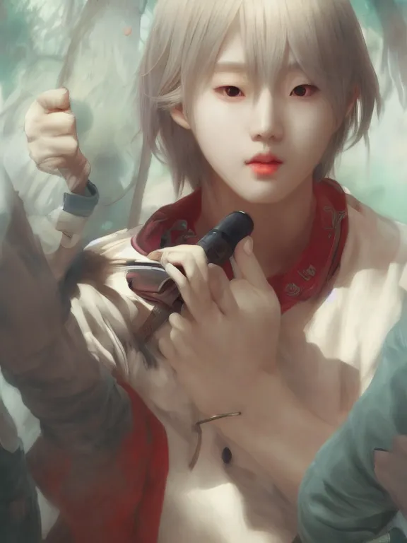 Image similar to Kpop boy idol with an eyeball head performing on stage. BTS. Eye exam. Friendly horror. Realistic. Wonho. y Ruan Jia and Artgerm and Range Murata and WLOP and Ross Tran and William-Adolphe Bouguereau. Key Art. Fantasy Illustration. award winning, Artstation, intricate details, realistic, Hyperdetailed, 8k resolution.