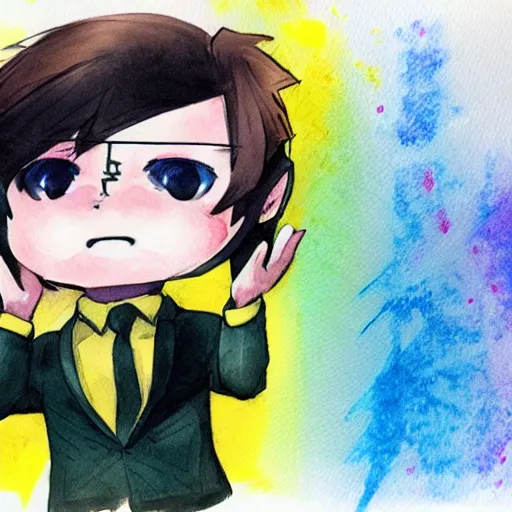 Image similar to paymoneywubby dancing, anime chibi style, watercolor,