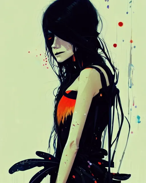 Image similar to close up, captivating, memorable, a ultradetailed beautiful photo of a unique woman wearing a hippy goth outfit standing too too too close, wide eyed staring at you, euphoric, by conrad roset, greg rutkowski and makoto shinkai trending on artstation