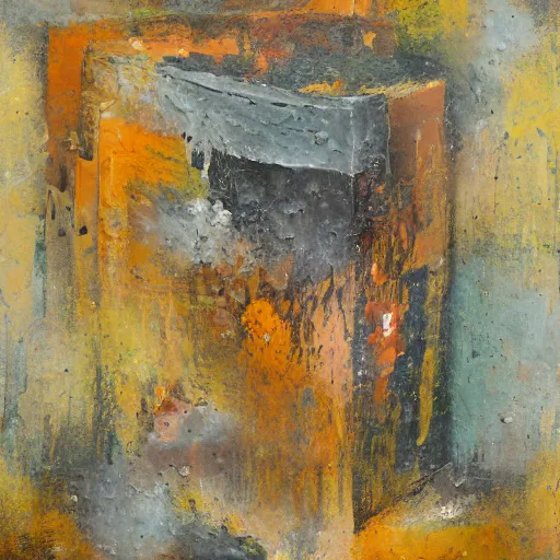 Image similar to an impasto detailed painting by shaun tan of an abstract forgotten sculpture by the caretaker and ivan seal