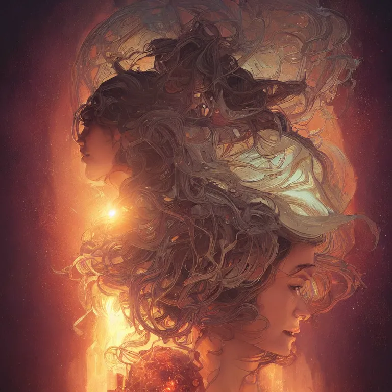 Image similar to The heat death of the universe, intricate, headshot, highly detailed, digital painting, artstation, concept art, sharp focus, cinematic lighting, illustration, art by artgerm and greg rutkowski, alphonse mucha, cgsociety