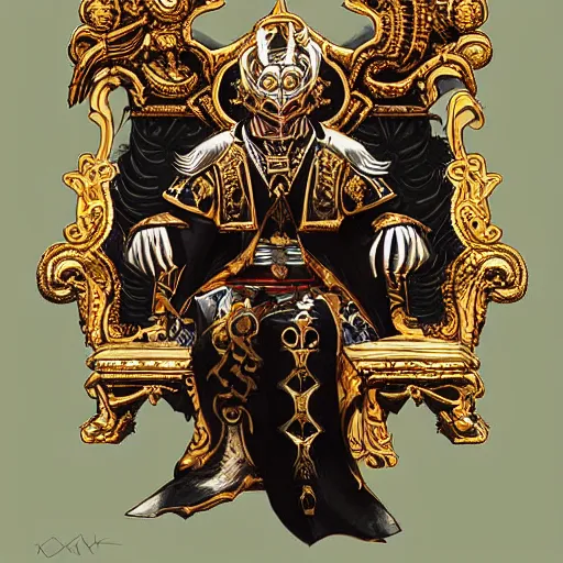 Image similar to illustration. the emperor on his golden throne. 4 0 k. body horror.