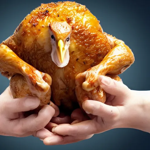 Image similar to Chicken with human hands realistic photo