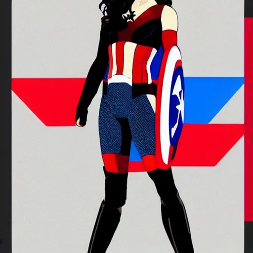 Prompt: gal gadot as captain america : : piet mondrian : :