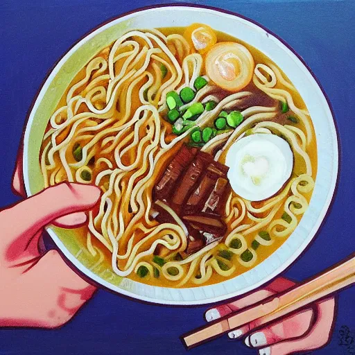 Prompt: a bowl of delicious ramen by namio harukawa