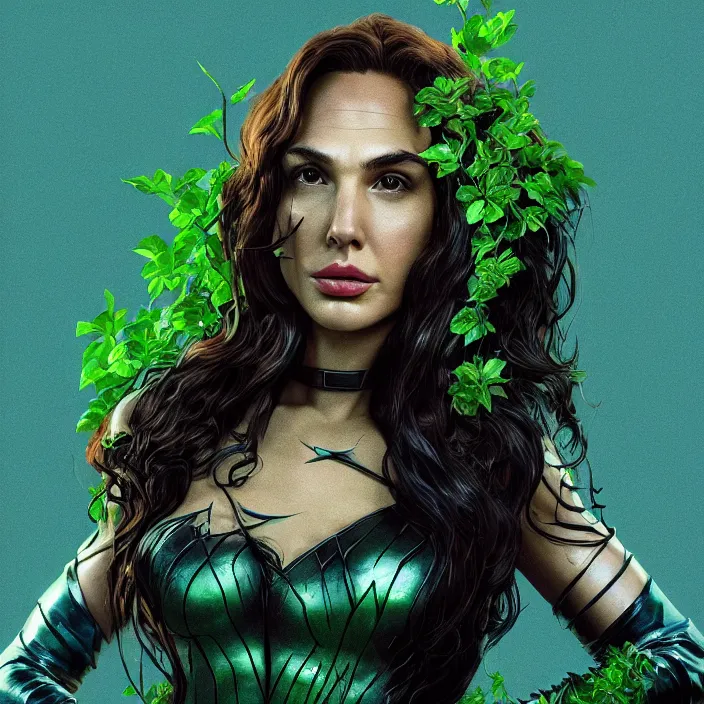 Image similar to portrait of Gal Gadot as a Poison Ivy in Batman & Robin 1997. intricate artwork. by Tooth Wu, wlop, beeple, dan mumford. octane render, trending on artstation, greg rutkowski very coherent symmetrical artwork. cinematic, hyper realism, high detail, octane render, 8k