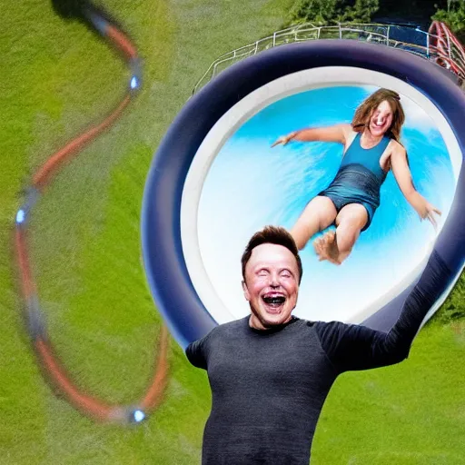 Prompt: elon musk going down a waterslide, photorealistic,