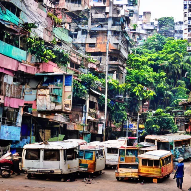 Prompt: streets of mumbai, future, mossy buildings, high fidelity, uncompressed png, indian caravans