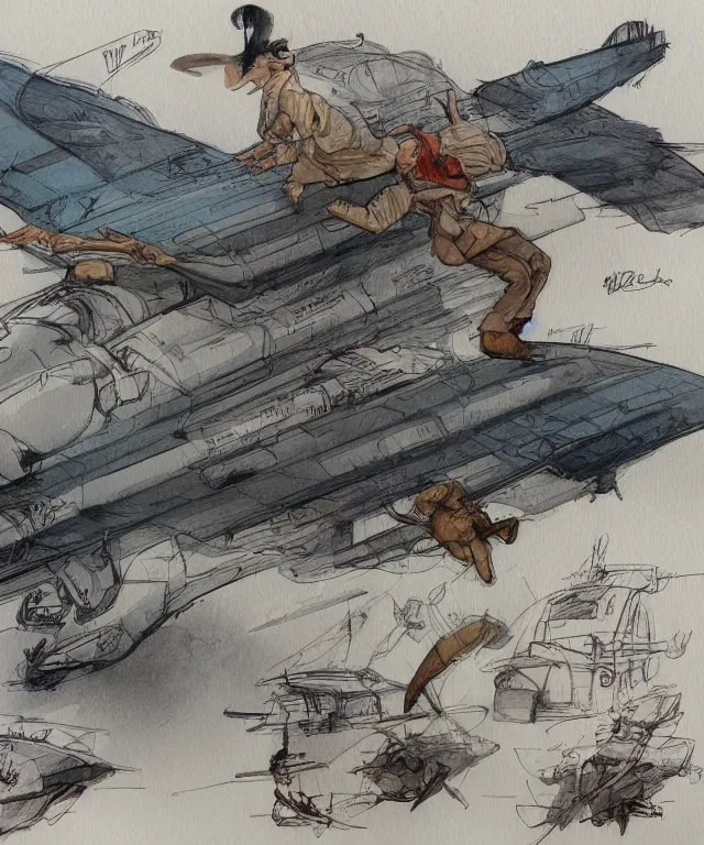 Prompt: the golden age of American illustration archive gesture drawings color pen and ink and pencil sketch vehicle concept design game asset of sketches watercolor of a retro one man airship by Stanley Artgerm Lau, WLOP, Rossdraws, James Jean, Andrei Riabovitchev, Marc Simonetti, and Sakimichan, tranding on artstation , assets, character design, tending on pinterest, trending on cgtalk, trending on concept art, trending on vehicle design