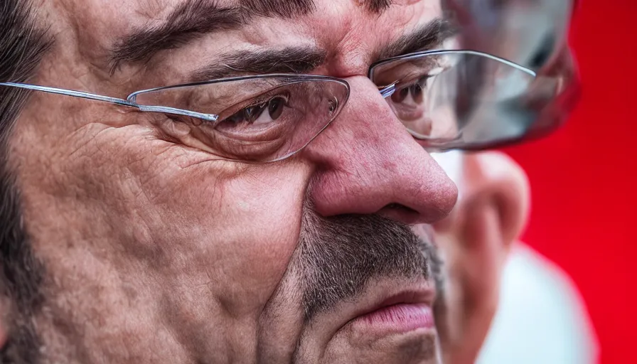 Prompt: hyper-realistic and anamorphic 2010s movie still close-up portrait of Jean-Luc Melenchon, by Paolo Sorrentino, Leica SL2 50mm, beautiful color, high quality, high textured, detailed face