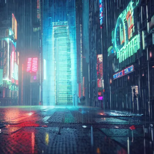 Image similar to a cyberpunk city in the rain, photo realistic, 8k