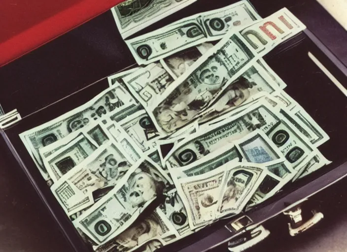 Image similar to color photo of a briefcase full of money in the 8 0's