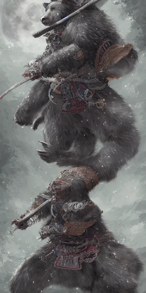 Image similar to Japanese moon bear anthropomorphized as a samurai, fantasy, intricate, highly detailed, digital painting, artstation, concept art, smooth, sharp focus, illustration