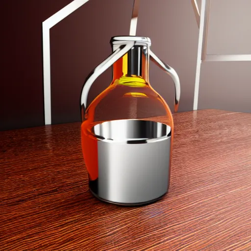 Prompt: a 3 d render of a flask, rotated 3 0 degrees around y - axis