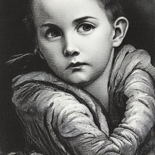 Prompt: extreme close-up, black and white, portrait of a young Drake, marie laforet, Gustave Dore lithography