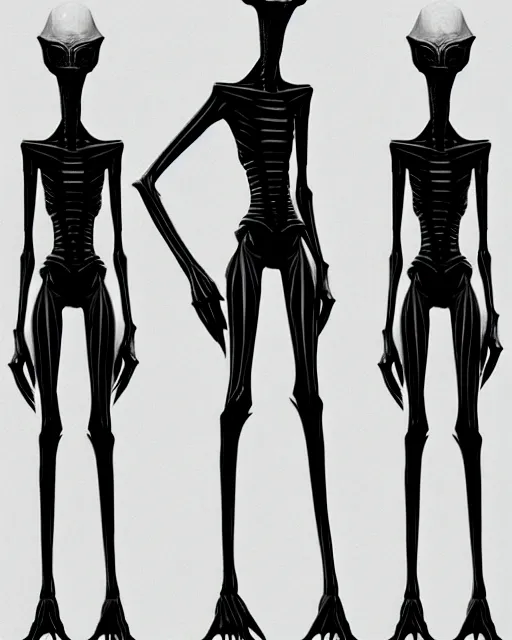 Prompt: concept art of a tall skinny humanoid creature with matte black skin, mangled, a distorted horrifying face, uncanny, horror | | epic - fine - clean, polished, trending on artstation, brush strokes