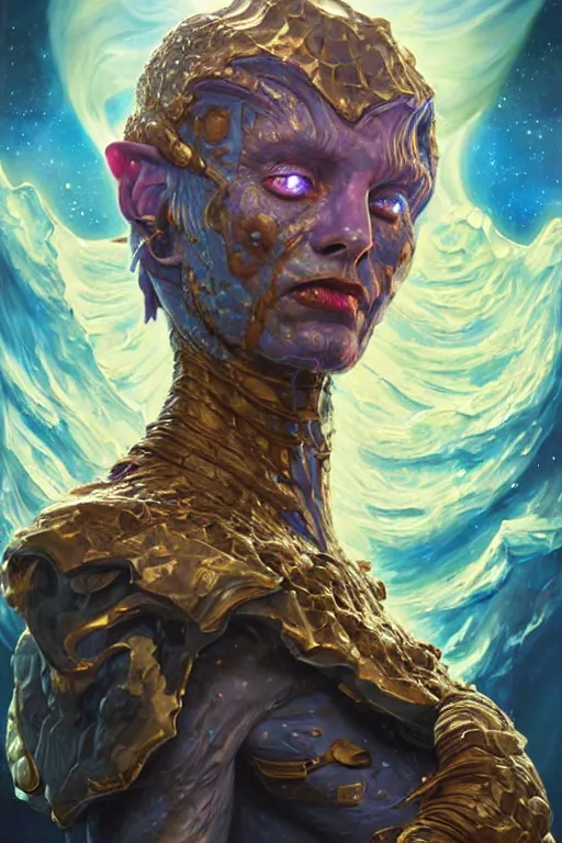 Prompt: beautiful oil painting with high detail of a wise Space ent((((Melting))))) made of stars and plasma, hybrid from dungeons and dragons and art direction by James Cameron ;by artgerm; wayne reynolds art station; cinematic quality character render; low angle; ultra high quality model; production quality cinema model