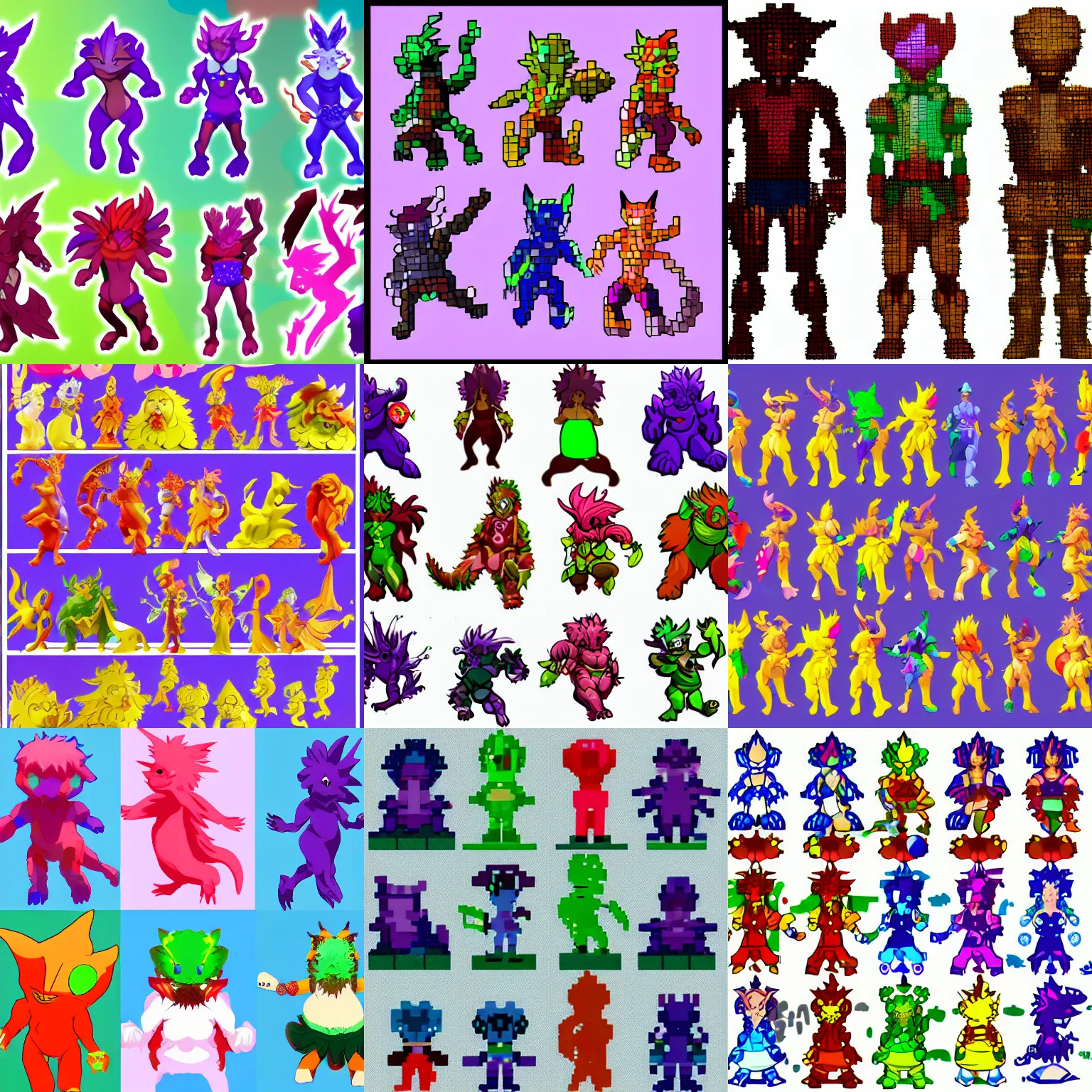 Prompt: sprite sheet of colourful anima figures