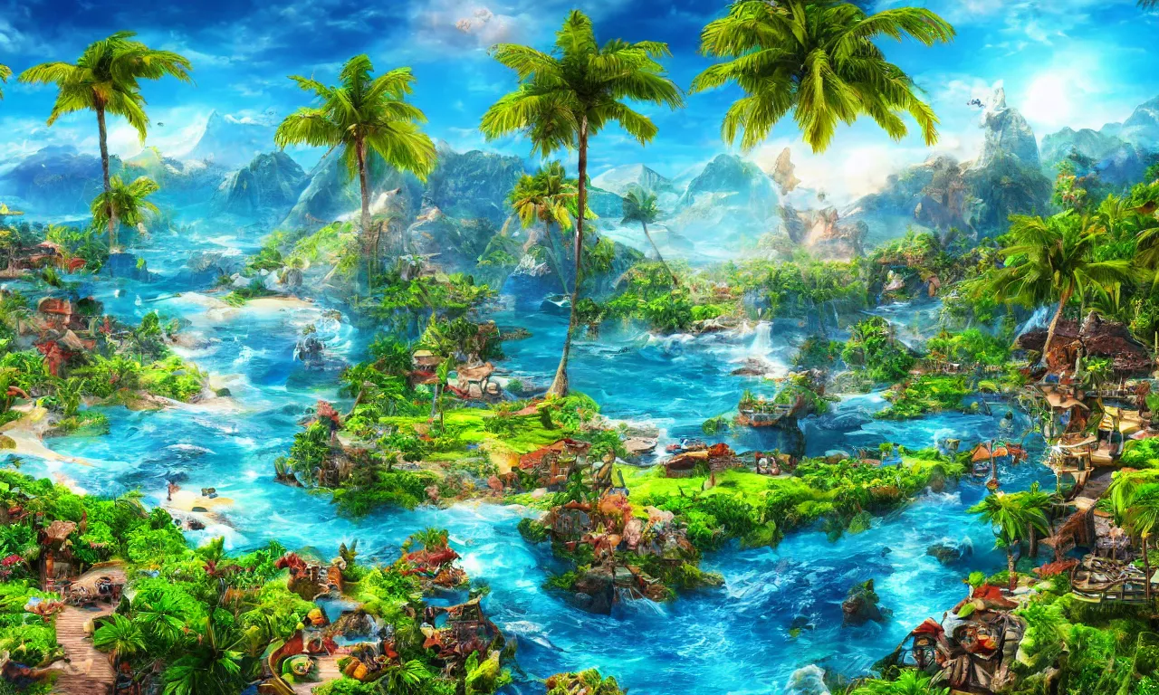 Image similar to epic paradise landscape, high definition, high detail, 8k, photorealistic,