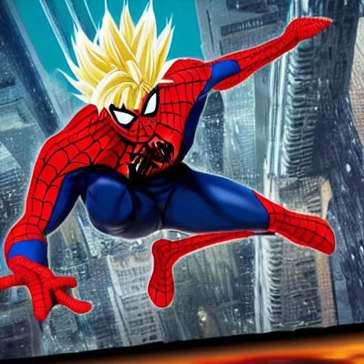 Image similar to spider man as a super saiyan