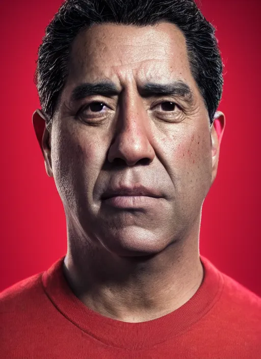 Prompt: ( ( ( photograph of oscar nunez as oscar martinez ) ) ) by mike campau, head and torso, red background photorealistic, octane render, vibrant colors, unreal engine, dynamic lighting, perfect factions, very detailed faces, intricate detail, trending on artstation, poster, volumetric lighting, 4 k, award winning