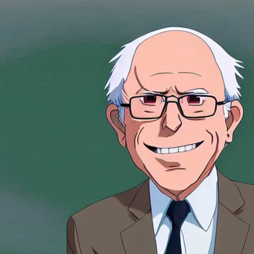 Image similar to Bernie sanders as an anime character, detailed animation, studio ghibli