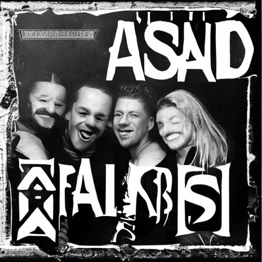 Prompt: Vass Roland style album cover Fake Smiles bangers heavy heat sharp teeth in a big smile high