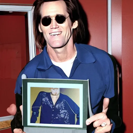 Image similar to a bowling carrier with a print of jim carrey