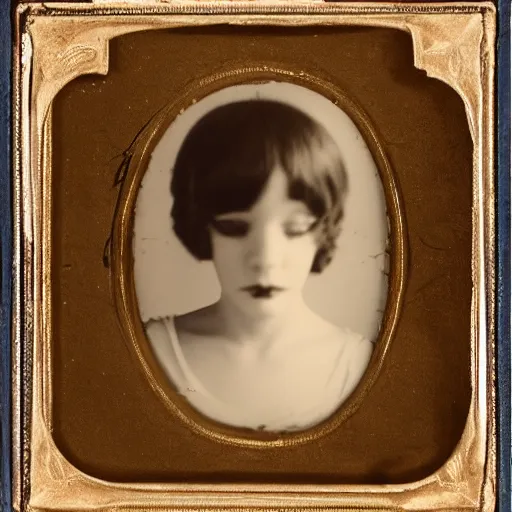 Prompt: photo portrait of a cabaret young female photo by Diane Arbus and Louis Daguerre