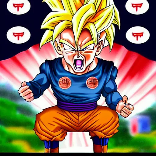 Image similar to Donald Trump in the style of Dragon Ball Z