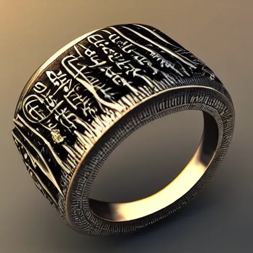 Prompt: the ring from lord if the rings with an imprinted ruler, cm scale imprinted on the inside of the ring, highly detailed, 8 k, trending on artstation, mystic, rpg artwork