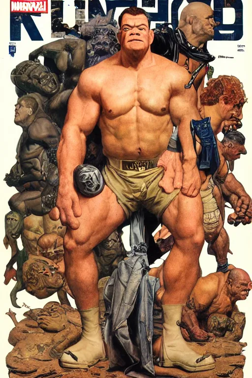 Prompt: upper body and head portrait of huge hulking jocko willink as marvel character wearing pants and shirt and boots and gold jewellery by alex ross and lawrence alma tadema and zdzislaw beksinski and norman rockwell and jack kirby and tom lovell and greg staples