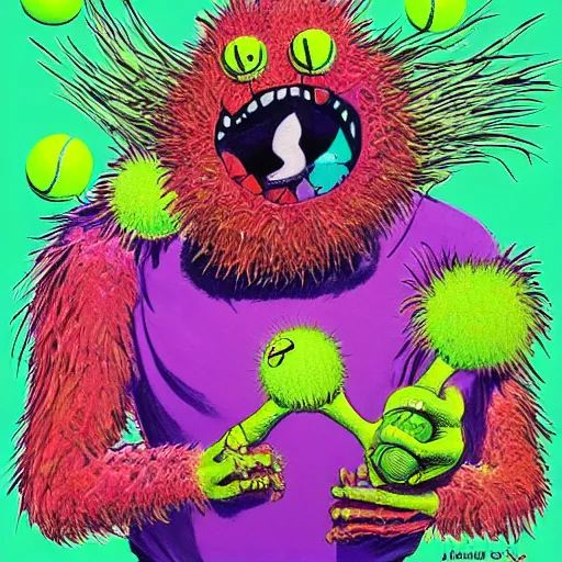 Image similar to a tennis ball monsters, colorful, digital art, fantasy, magic, chalk, trending on artstation, ultra detailed, professional illustration by basil gogos